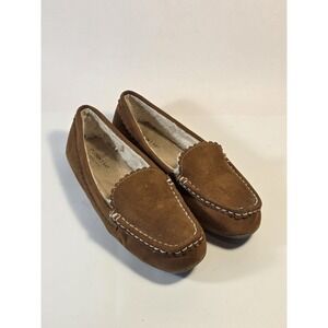 Saint Johns Bay Women's 5 Memory Foam Brown Moccasin Fur Lining Slip-on Slippers